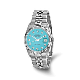 Swiss Crown™ USA Pre-owned Rolex-Independently Certified Steel 36mm Jubilee Datejust Teal Diamond Dial and 18k Fluted Bezel Watch
