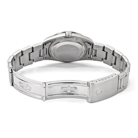 Reloj Rolex Oyster Datejust de acero de 36 mm con esfera blanca y bisel de diamantes de segunda mano con certificación independiente en EE. UU. Swiss Crown™ 