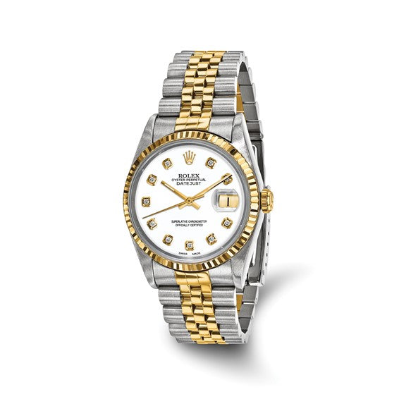 Rolex Pre-owned Rolex by Swiss Crown™ USA Pre-owned Independently Certified Rolex Steel and 18k 36mm Jubilee Datejust White Diamond Dial and Fluted Bezel Watch