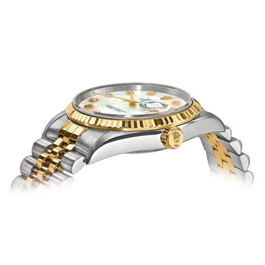 Rolex Pre-owned Rolex by Swiss Crown™ USA Pre-owned Independently Certified Rolex Steel and 18k 36mm Jubilee Datejust Mother of Pearl Diamond Dial and Fluted Bezel Watch