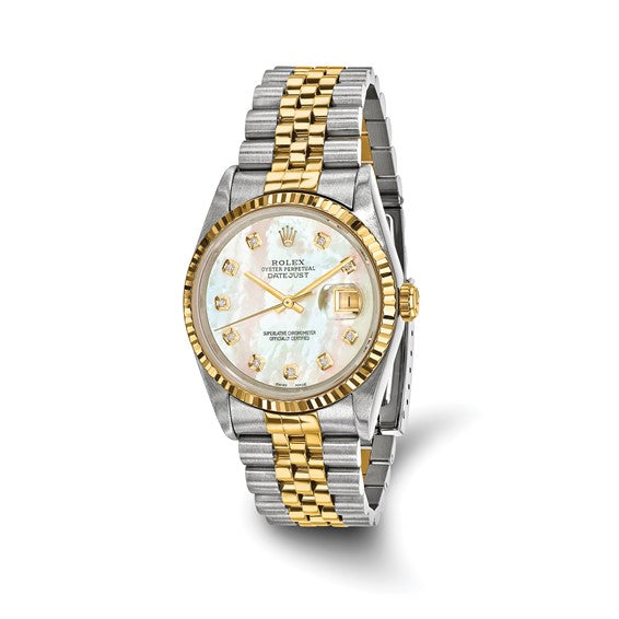 Rolex Pre-owned Rolex by Swiss Crown™ USA Pre-owned Independently Certified Rolex Steel and 18k 36mm Jubilee Datejust Mother of Pearl Diamond Dial and Fluted Bezel Watch