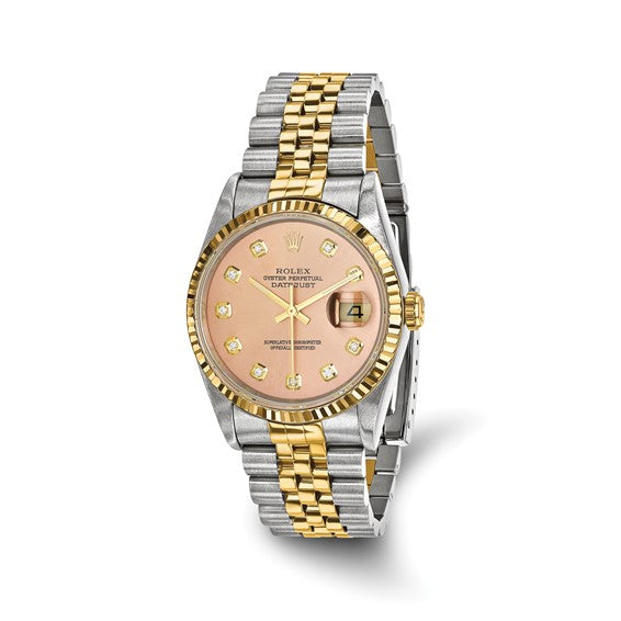 Swiss Crown™ USA Pre-owned Rolex-Independently Certified Two-tone Datejust Jubilee With COPPER Diamond Dial and 18k Bezel