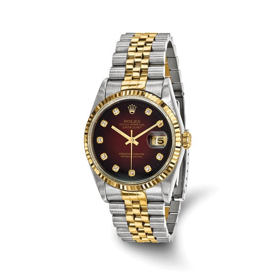 Swiss Crown™ USA Pre-owned Rolex-Independently Certified Two-tone Datejust Jubilee With BROWN Diamond Dial and 18k Bezel