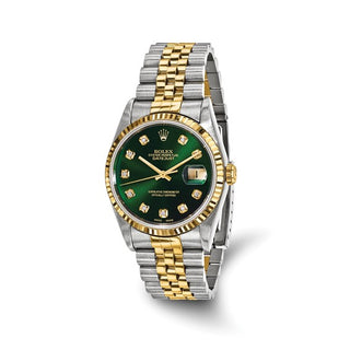 Rolex | 36mm Datejust Steel and 18k Jubilee Green Diamond Dial and 18k Fluted Bezel Watch - Independently Certified Swiss Crown™ USA