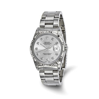 Rolex | 36mm Datejust Diamond Dial and 18k Fluted Bezel & Stainless Steel Oyster Silver Watch - Independently Certified Swiss Crown™ USA
