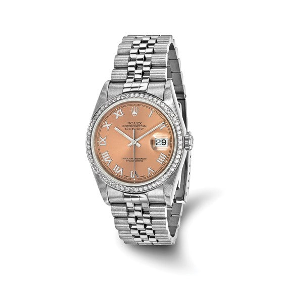 Swiss Crown™ USA Pre-owned Rolex-Independently Certified SS Datejust Jubilee With ROMAN COPPER Diamond Dial and Diamond Bezel