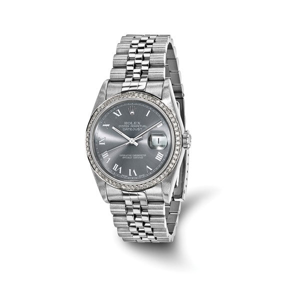Rolex Pre-owned Rolex by Swiss Crown™ USA Pre-owned Independently Certified Rolex Steel 36mm Jubilee Datejust Grey Dial and Diamond Bezel Watch