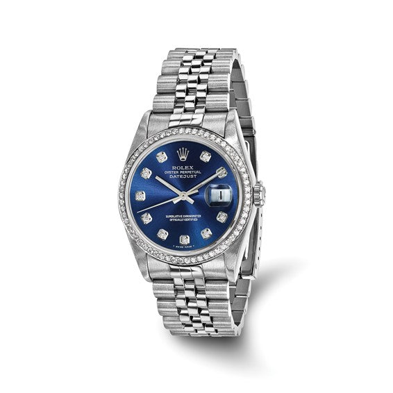 Swiss Crown™ USA Pre-owned Rolex-Independently Certified Steel 36mm Jubilee Datejust Blue Diamond Dial and Bezel Watch