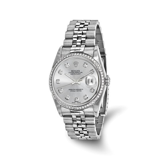 Swiss Crown™ USA Pre-owned Rolex-Independently Certified Steel 36mm Jubilee Datejust Silver Diamond Dial and Bezel Watch