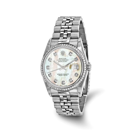 Swiss Crown™ USA Pre-owned Rolex-Independently Certified Steel 36mm Jubilee Datejust Mother of Pearl Diamond Dial and Bezel Watch