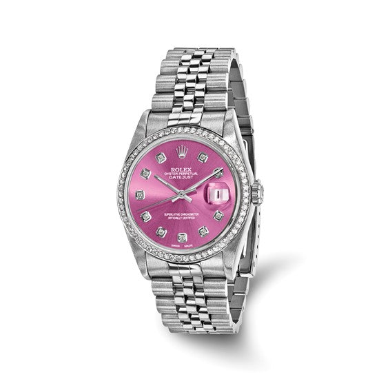 Swiss Crown™ USA Pre-owned Independently Certified Rolex Steel 36mm Jubilee Datejust Pink Diamond Dial and Bezel Watch