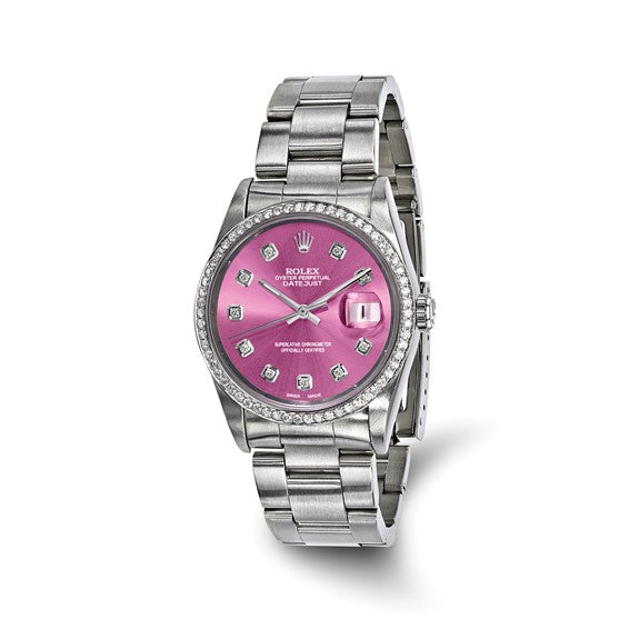 Swiss Crown™ USA Pre-owned Rolex-Independently Certified Steel 36mm Oyster Datejust Pink Diamond Dial and Bezel Watch