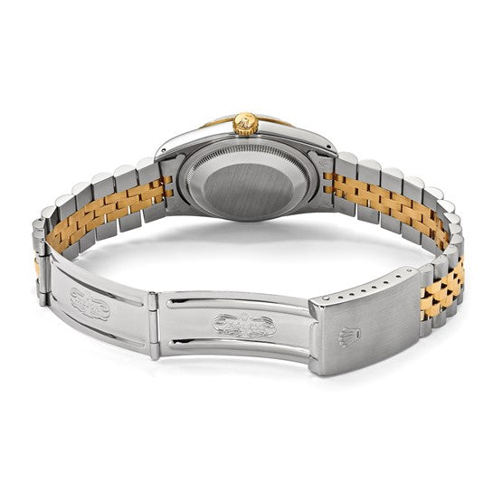 Rolex de segunda mano de Swiss Crown™ EE. UU. Reloj Rolex de segunda mano certificado independientemente de acero y reloj Jubilee Datejust de 18k y 36 mm con esfera y bisel de diamantes azules