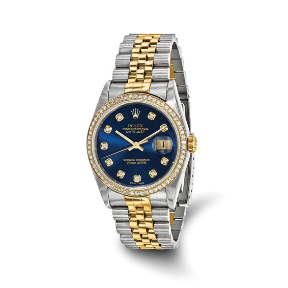 Rolex Pre-owned Rolex by Swiss Crown™ USA Pre-owned Independently Certified Rolex Steel and 18k 36mm Jubilee Datejust Blue Diamond Dial and Bezel Watch