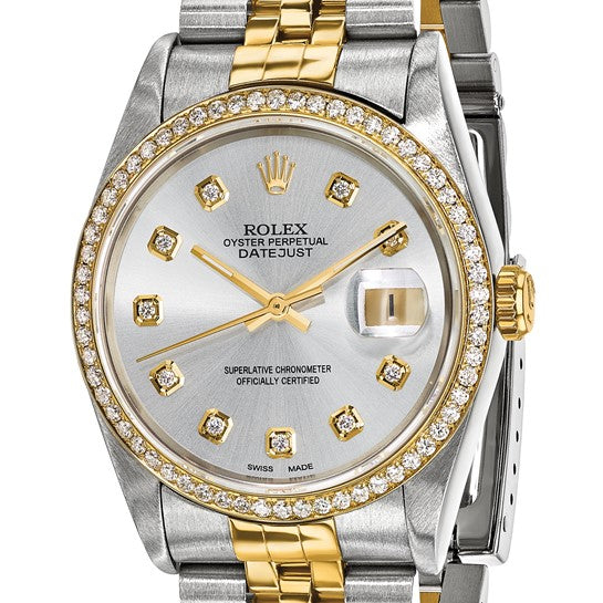Rolex Pre-owned Rolex by Swiss Crown™ USA Pre-owned Independently Certified Rolex Steel and 18k 36mm Jubilee Datejust Silver Diamond Dial and Bezel Watch