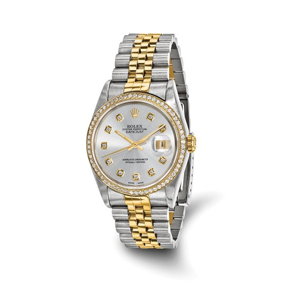 Rolex Pre-owned Rolex by Swiss Crown™ USA Pre-owned Independently Certified Rolex Steel and 18k 36mm Jubilee Datejust Silver Diamond Dial and Bezel Watch
