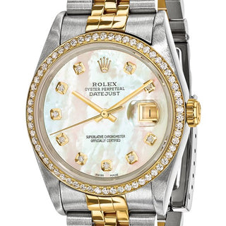 Rolex | Steel and 18k 36mm Jubilee Datejust Mother of Pearl Diamond Dial and Bezel Watch | Swiss Crown™ USA Pre-owned Independently Certified