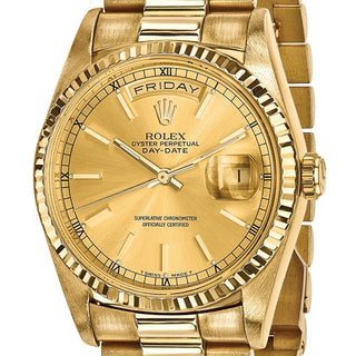 Swiss Crown™ USA Pre-owned Rolex-Independently Certified 18k 36mm Case Single Quickset Presidential Champagne Dial Watch