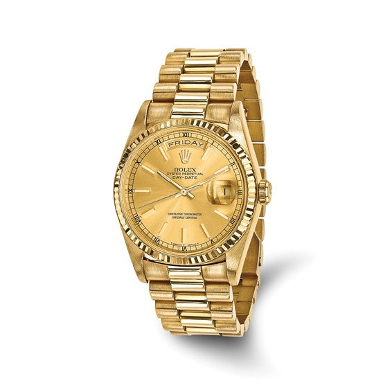 Swiss Crown™ USA Pre-owned Rolex-Independently Certified 18k 36mm Case Single Quickset Presidential Champagne Dial Watch