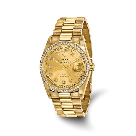 Swiss Crown™ USA Pre-owned Rolex-Independently Certified 18k 36mm Case Double Quickset Presidential Champagne Diamond Dial and Bezel Watch