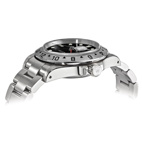 Reloj Rolex de segunda mano de Swiss Crown™ USA certificado independiente Rolex Oyster de acero de 40 mm Explorer II con esfera negra 