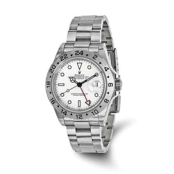 Swiss Crown™ USA Pre-owned Rolex-Independently Certified Steel Oyster 40mm Explorer II White Dial Watch