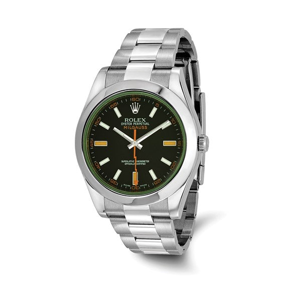 Swiss Crown™ USA Pre-owned Rolex-Independently Certified SS MILGAUSS BLACK DIAL GREEN