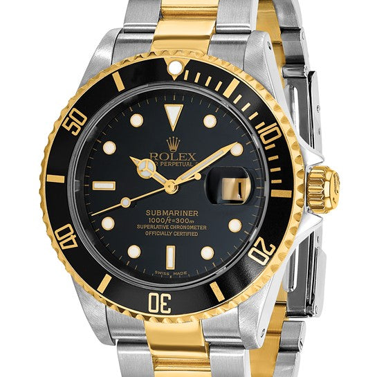Swiss Crown™ USA Pre-owned Independently Certified Rolex Steel and 18k Oyster 40mm Submariner Black Dial Watch