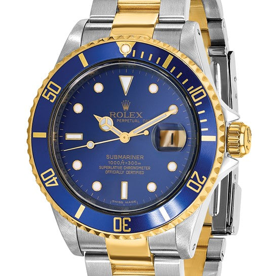 Swiss Crown™ USA Pre-owned Rolex-Independently Certified Steel and 18k Oyster 40mm Submariner Blue Dial Watch