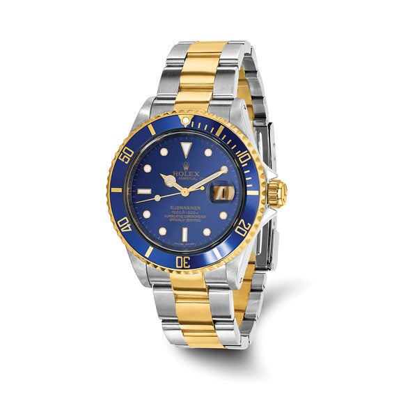 Swiss Crown™ USA Pre-owned Rolex-Independently Certified Steel and 18k Oyster 40mm Submariner Blue Dial Watch
