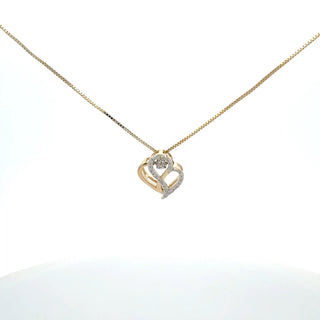 10K White & Yellow Gold 0.10cttw Diamond Double Heart Pendant, 18"