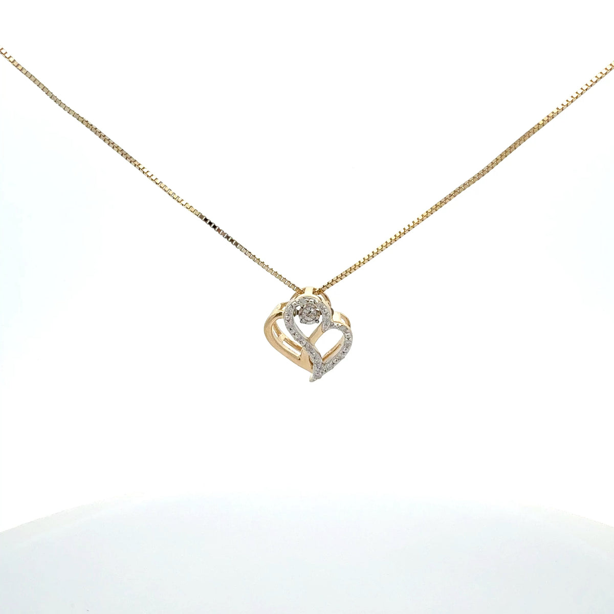 10K White &amp; Yellow Gold 0.10cttw Diamond Double Heart Pendant, 18&quot;