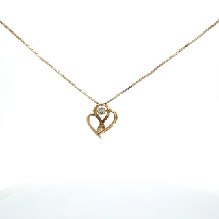 10K White & Yellow Gold 0.10cttw Diamond Double Heart Pendant, 18"