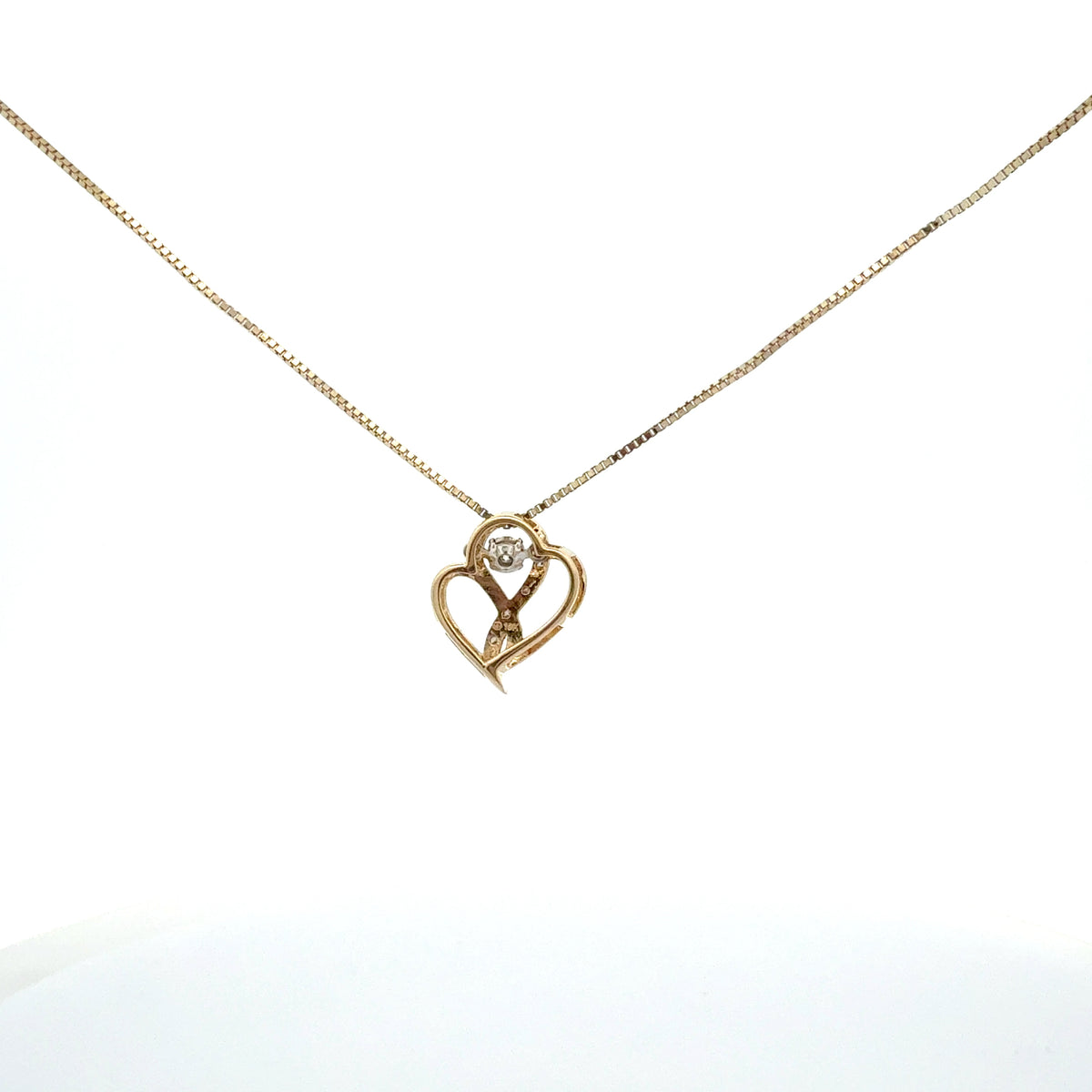 10K White &amp; Yellow Gold 0.10cttw Diamond Double Heart Pendant, 18&quot;