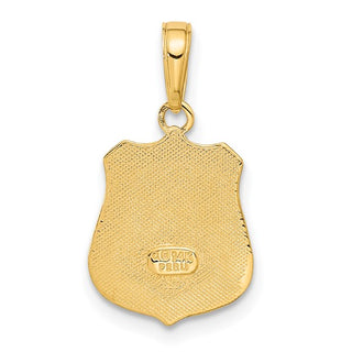 10K Yellow Gold Police Badge Pendant, Engravable - 21mm x 12mm
