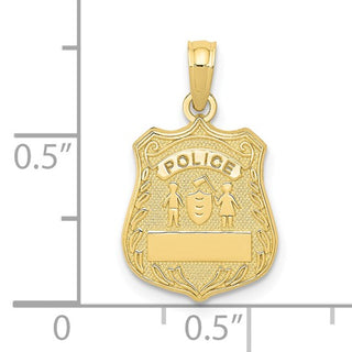 10K Yellow Gold Police Badge Pendant, Engravable - 21mm x 12mm