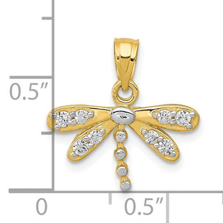 10K Yellow Gold with Rhodium Plating CZ Dragonfly Charm