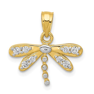 10K Yellow Gold with Rhodium Plating CZ Dragonfly Charm