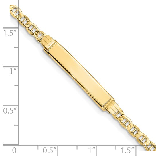 10K Yellow Gold Semi-solid Anchor Link ID Bracelet - 7 Inches