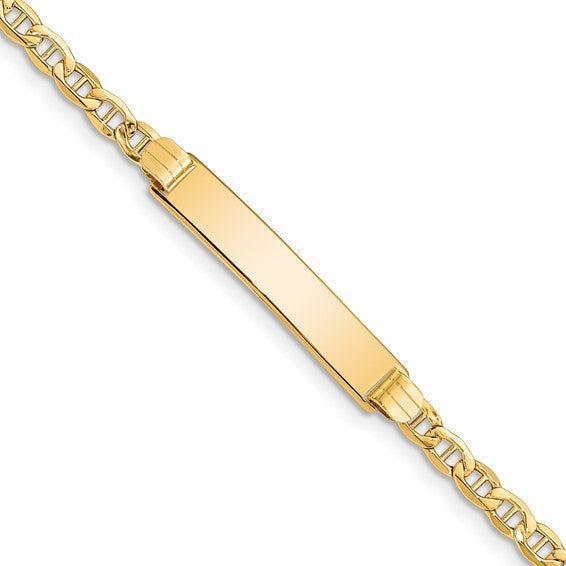 10K Yellow Gold Semi-solid Anchor Link ID Bracelet - 7 Inches