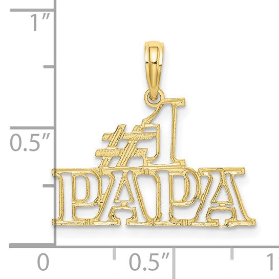 Dije recortado de oro amarillo de 10 quilates &quot;#1 PAPA&quot; - 23 mm x 18 mm