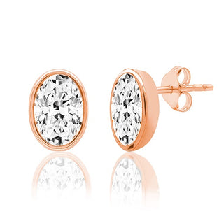 10K Gold Oval Cut Diamond Earrings