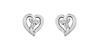 10K White Gold 0.03cttw Diamond Heart Stud Earrings