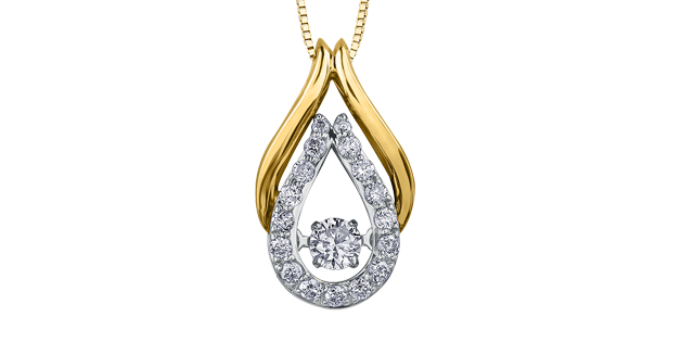 A 10K white and yellow gold necklace featuring a 0.25cttw diamond eternity pendant.