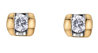 A pair of 10K yellow gold diamond earrings with butterfly backs.