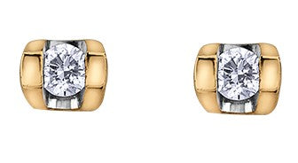 A pair of 10K yellow gold diamond earrings with butterfly backs.