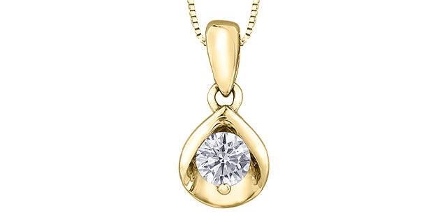 A 10K yellow gold necklace with a solitaire Canadian diamond pendant.