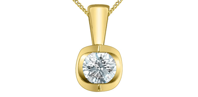 10K Yellow Gold 0.30cttw Lab Grown Diamond Necklace with a single large diamond pendant on a gold chain.