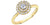 A 10K yellow gold engagement ring with a large central Canadian diamond and smaller surrounding diamonds set in a classic six-prong setting.