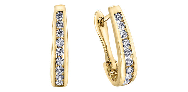 10K Yellow Gold 1.00 cttw Diamond Hoop Earrings